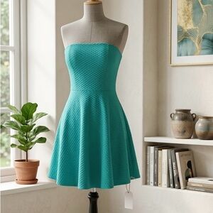 Divided H&M Strapless Textured Fit-and-Flare Dress in Teal